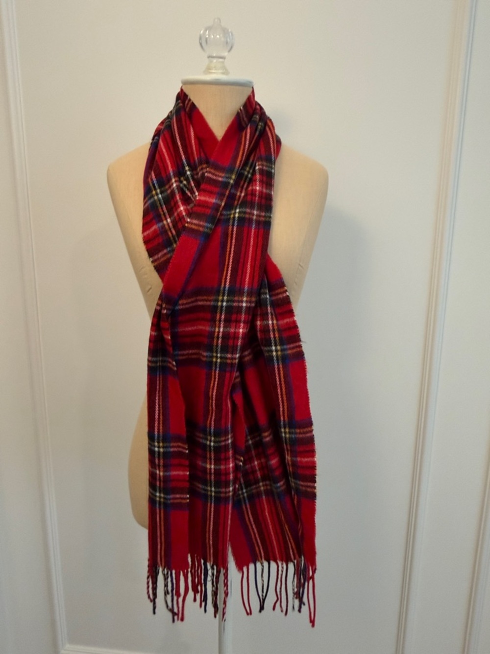 Cejon Red Tartan Plaid Scarf with Blue and Yellow Accents